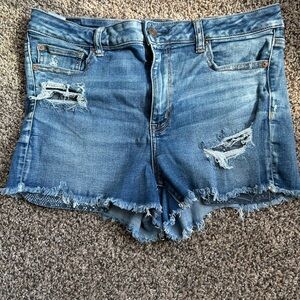 American Eagle Outfitters Distressed Frayed Hem Denim Shorts - Light Blue